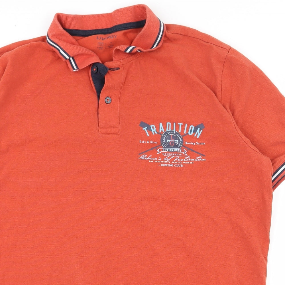 Livergy Mens Orange  100% Cotton  Polo Size L Collared Button
