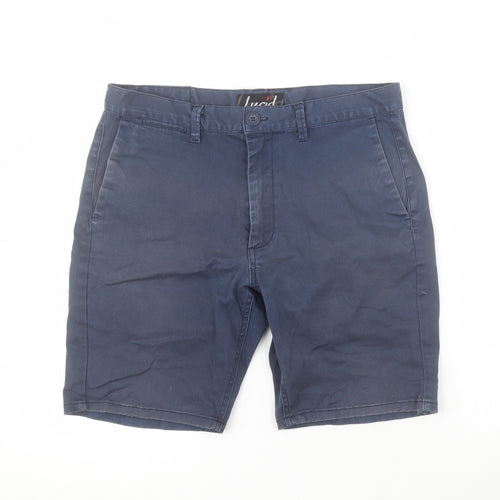 Lucid Mens Blue  Cotton Chino Shorts Size S L8 in Regular Zip