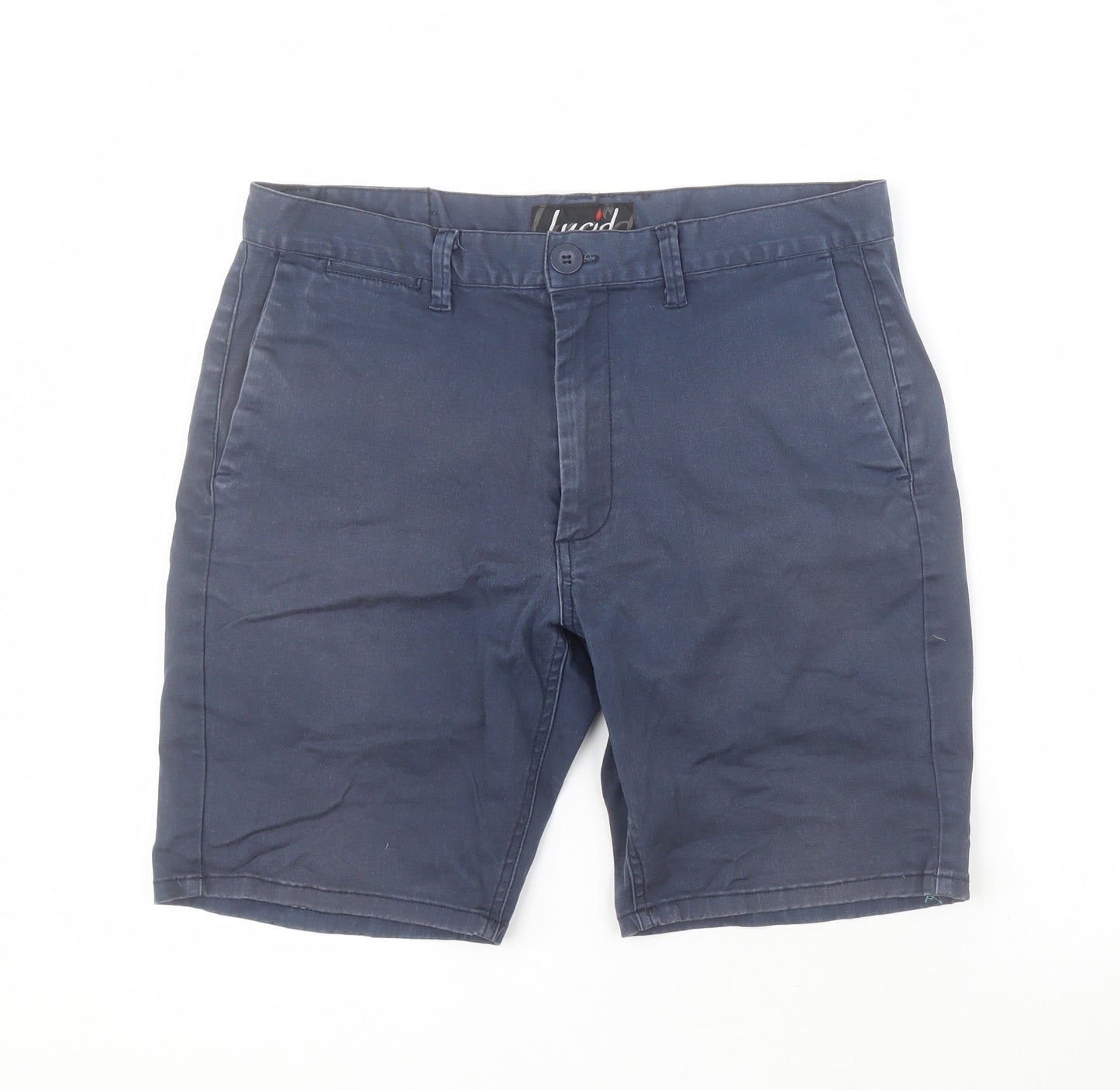 Lucid Mens Blue  Cotton Chino Shorts Size S L8 in Regular Zip