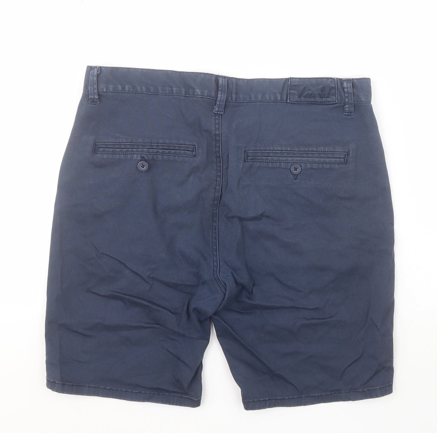 Lucid Mens Blue  Cotton Chino Shorts Size S L8 in Regular Zip