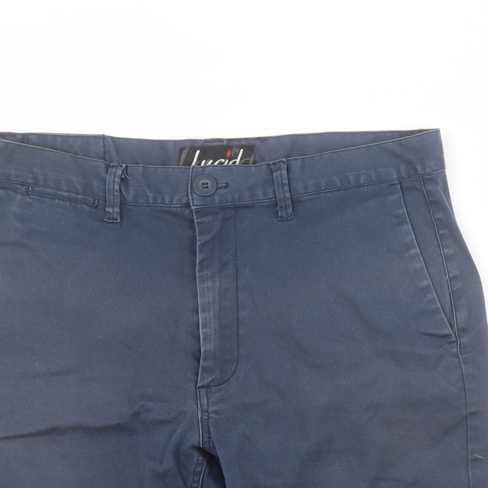 Lucid Mens Blue  Cotton Chino Shorts Size S L8 in Regular Zip
