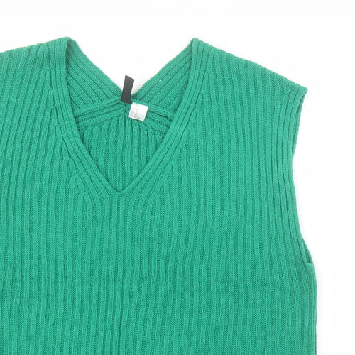 H&M Womens Green V-Neck  Acrylic Tunic Jumper Size XS   - Slogan