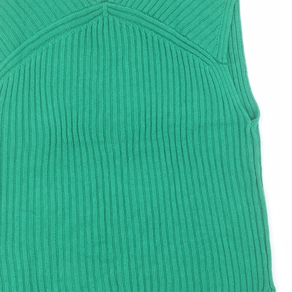 H&M Womens Green V-Neck  Acrylic Tunic Jumper Size XS   - Slogan