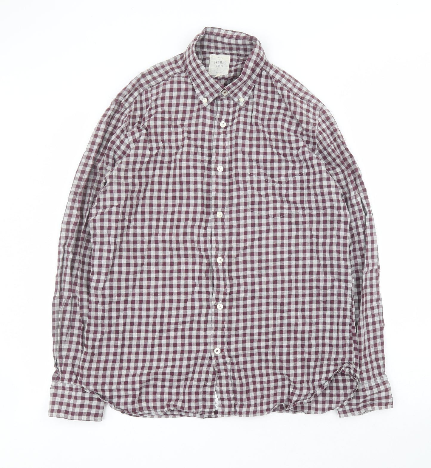 Thomas Mayes Mens Purple Plaid Cotton  Button-Up Size M Collared Button