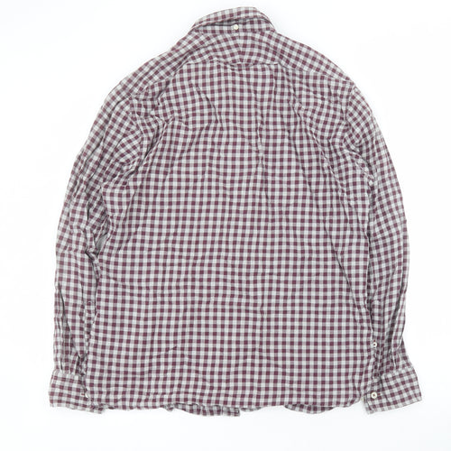 Thomas Mayes Mens Purple Plaid Cotton  Button-Up Size M Collared Button