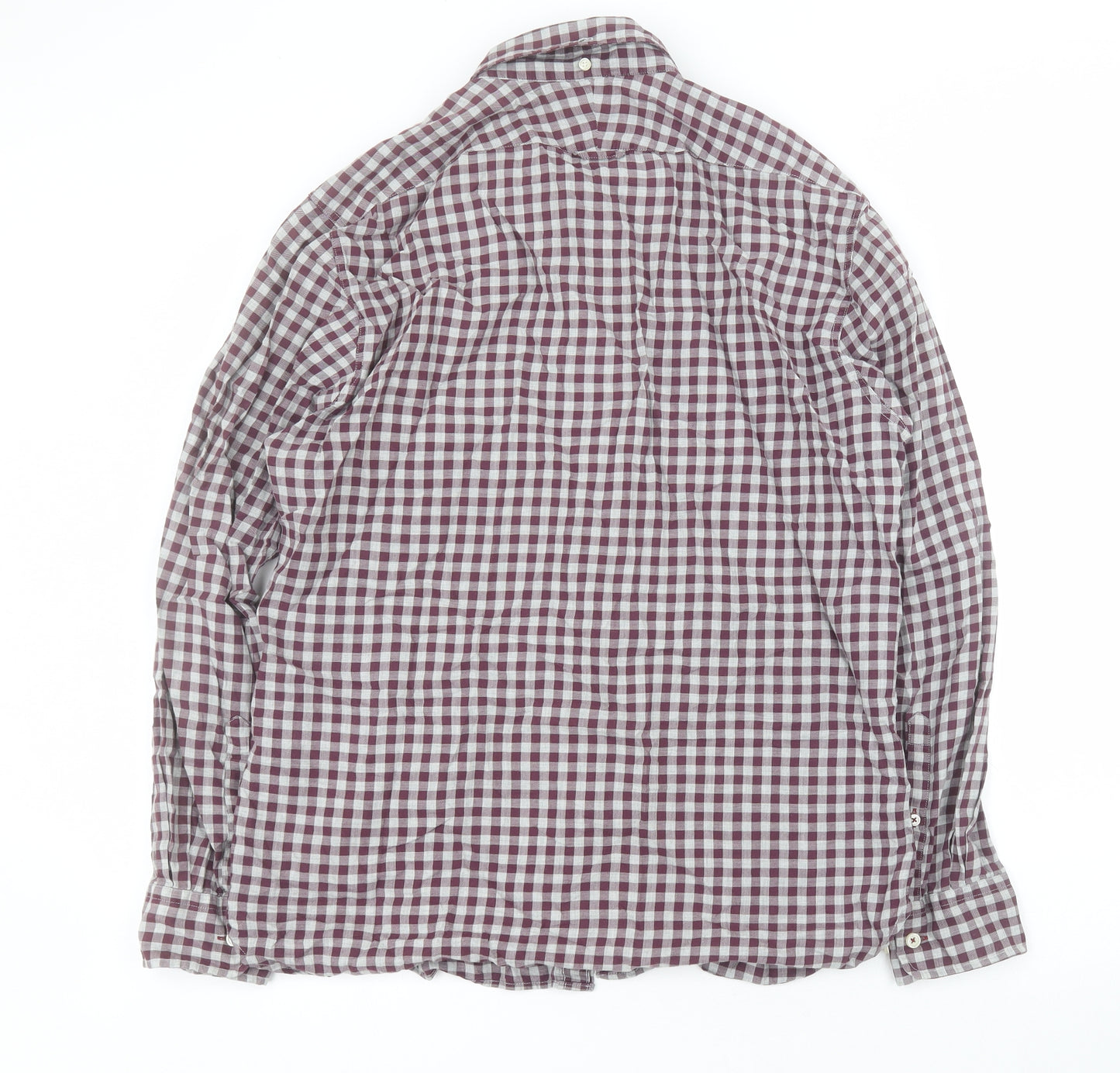 Thomas Mayes Mens Purple Plaid Cotton  Button-Up Size M Collared Button