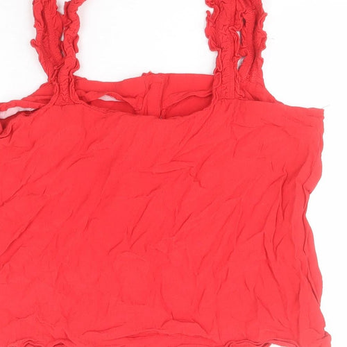 Topshop Womens Red  Viscose Basic Blouse Size 14 Square Neck