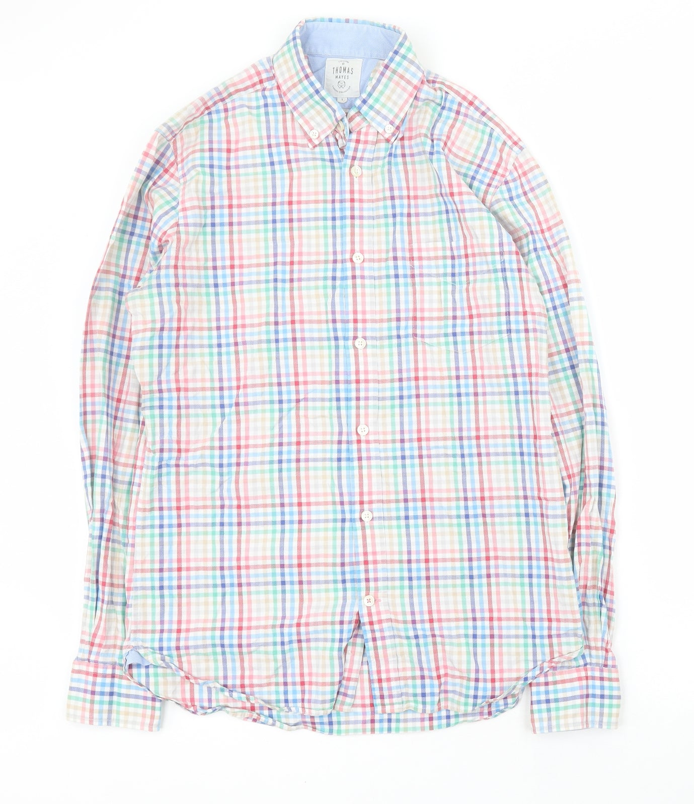 Thomas Mayes Mens Multicoloured Plaid Cotton  Button-Up Size S Collared Button