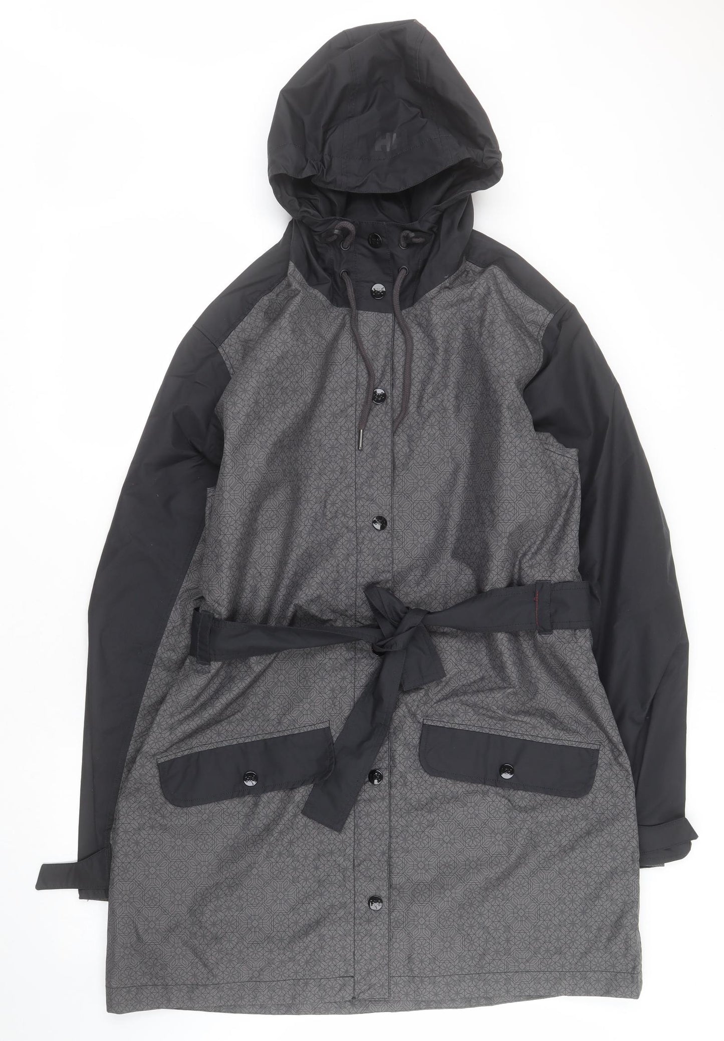 Helly Hansen Womens Black Geometric  Rain Coat Coat Size XL  Zip