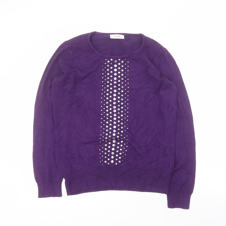 Wallis Womens Purple Round Neck Viscose Pullover Jumper Size 12