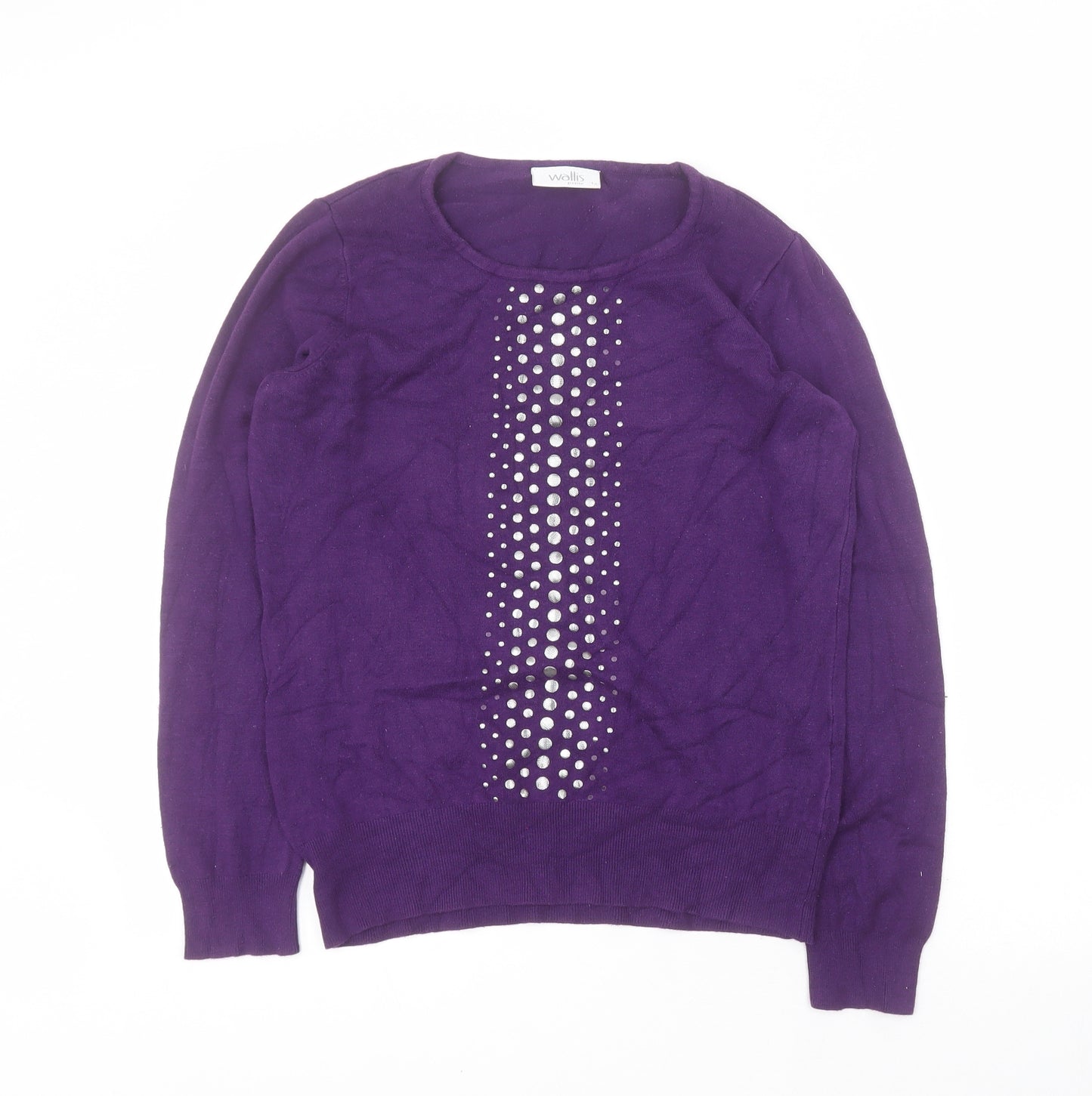 Wallis Womens Purple Round Neck  Viscose Pullover Jumper Size 12