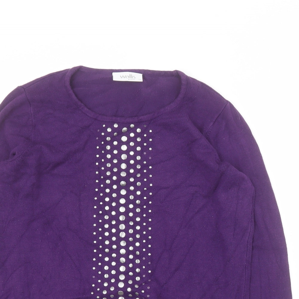 Wallis Womens Purple Round Neck  Viscose Pullover Jumper Size 12