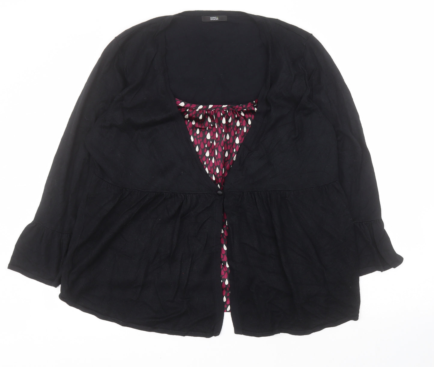 Marks and Spencer Womens Black Round Neck Geometric Viscose Pullover Jumper Size 22