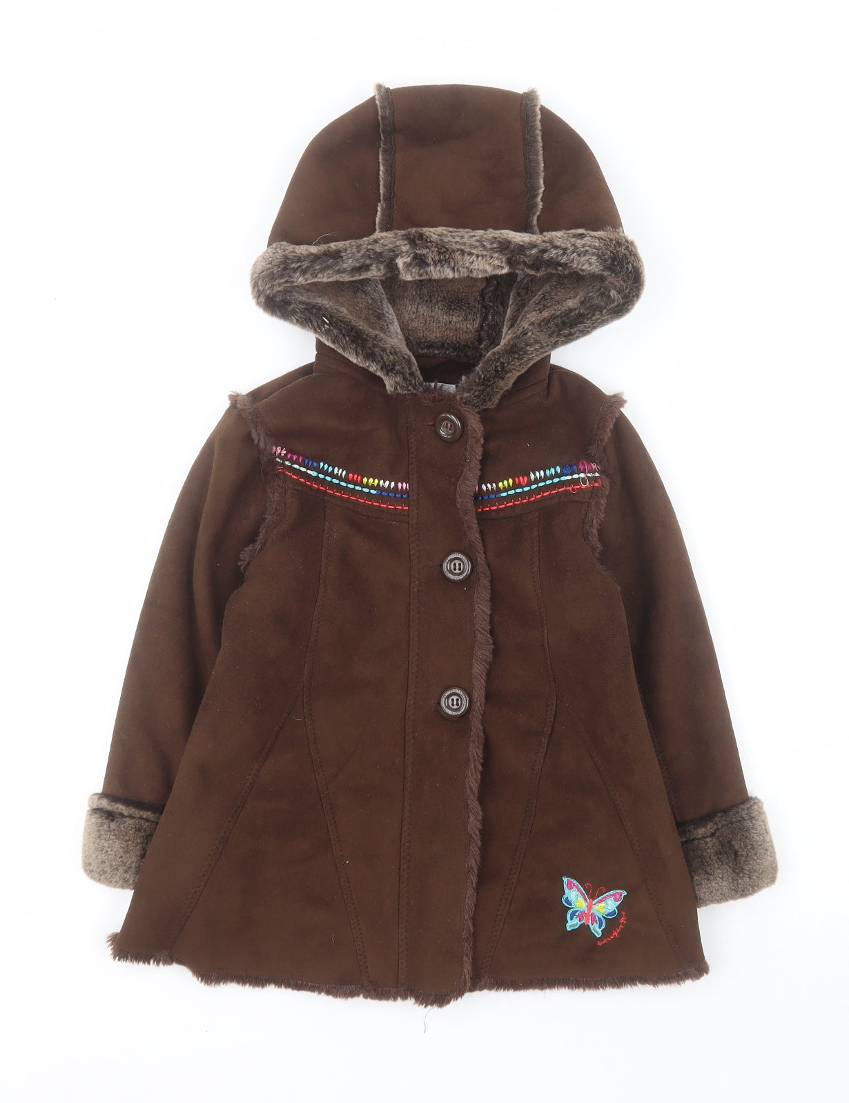 Debenhams Girls Brown   Pea Coat Coat Size 3-4 Years  Button
