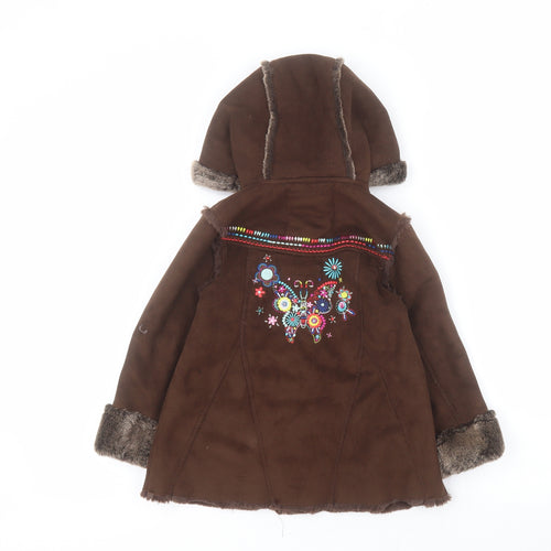 Debenhams Girls Brown   Pea Coat Coat Size 3-4 Years  Button