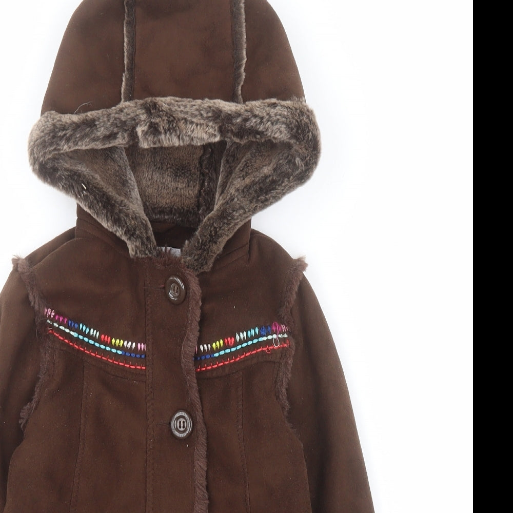 Debenhams Girls Brown   Pea Coat Coat Size 3-4 Years  Button