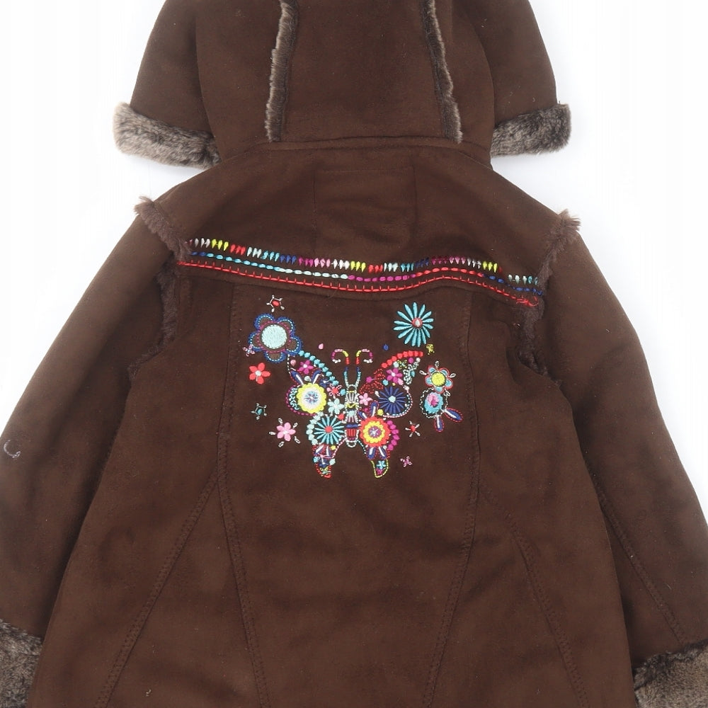 Debenhams Girls Brown   Pea Coat Coat Size 3-4 Years  Button