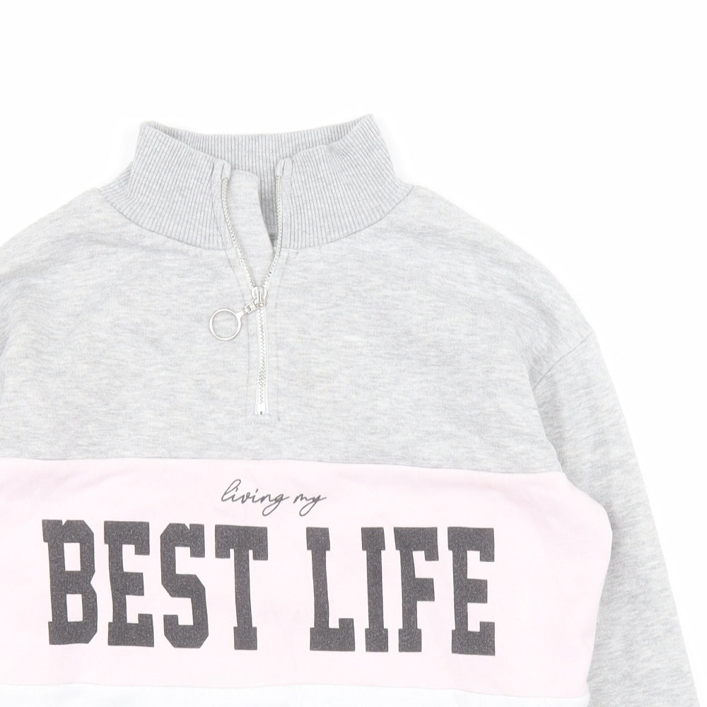 M & Co Girls Grey  Polyester Pullover Hoodie Size 8-9 Years  Zip - Slogan