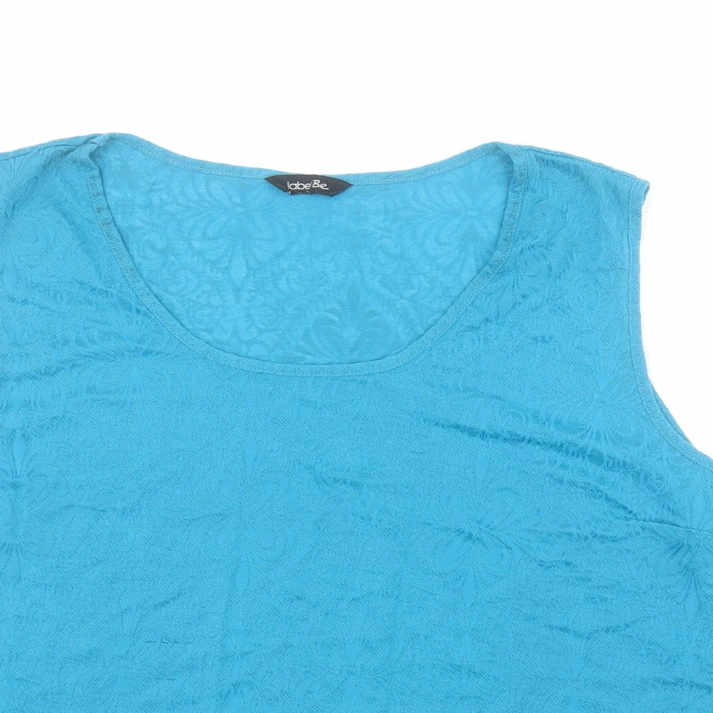 Lable Be Womens Blue Floral Polyester Basic Tank Size 26 Scoop Neck