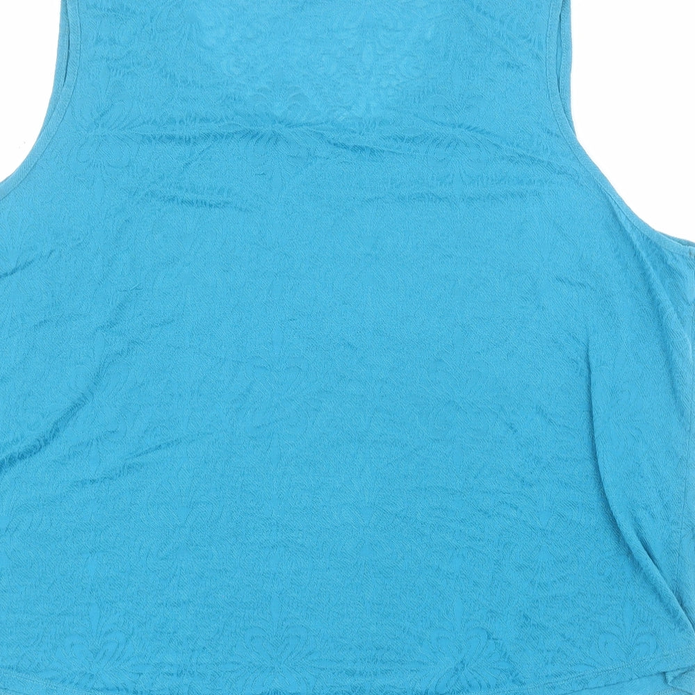 Lable Be Womens Blue Floral Polyester Basic Tank Size 26 Scoop Neck