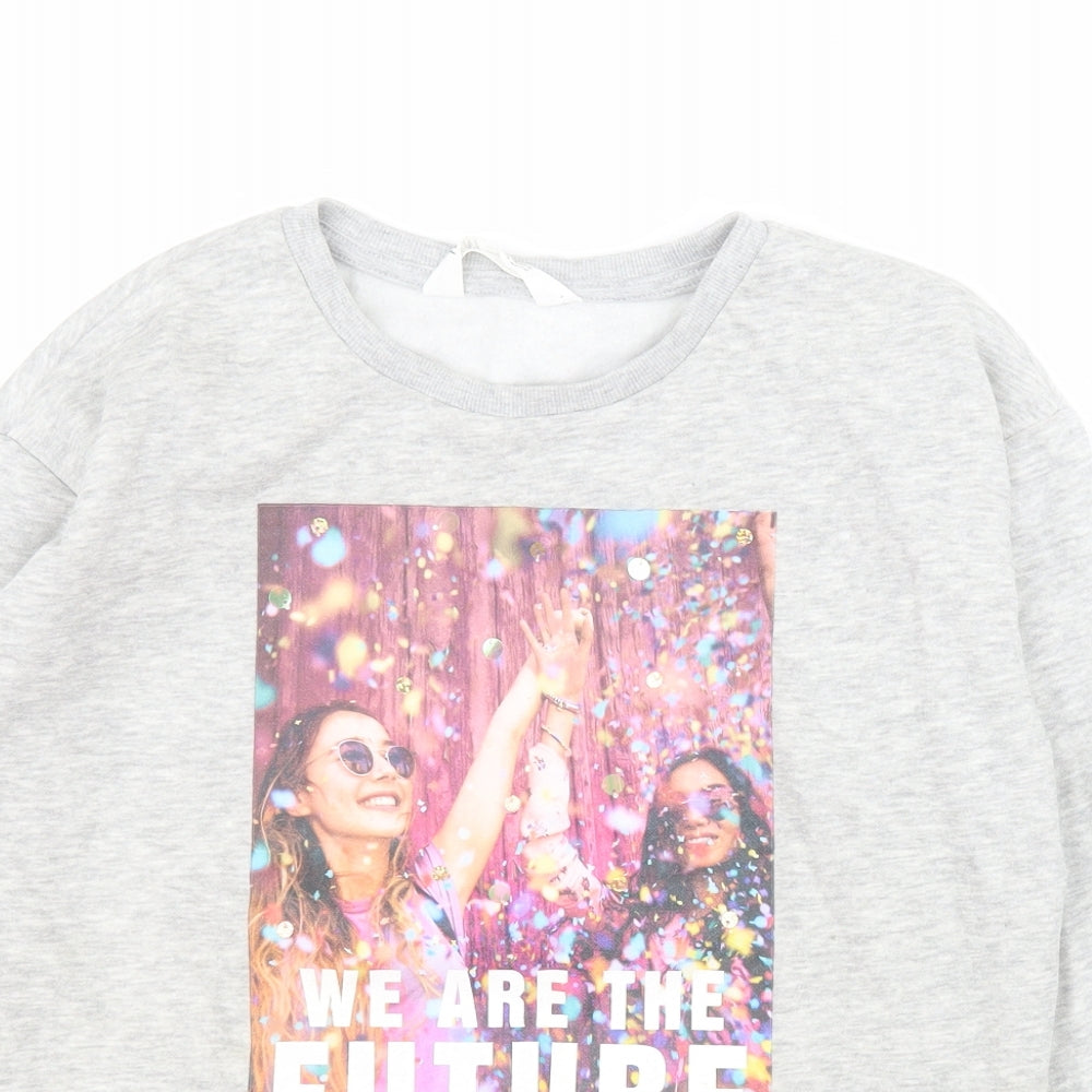 H&M Girls Grey  Cotton Pullover Sweatshirt Size 11-12 Years  Pullover