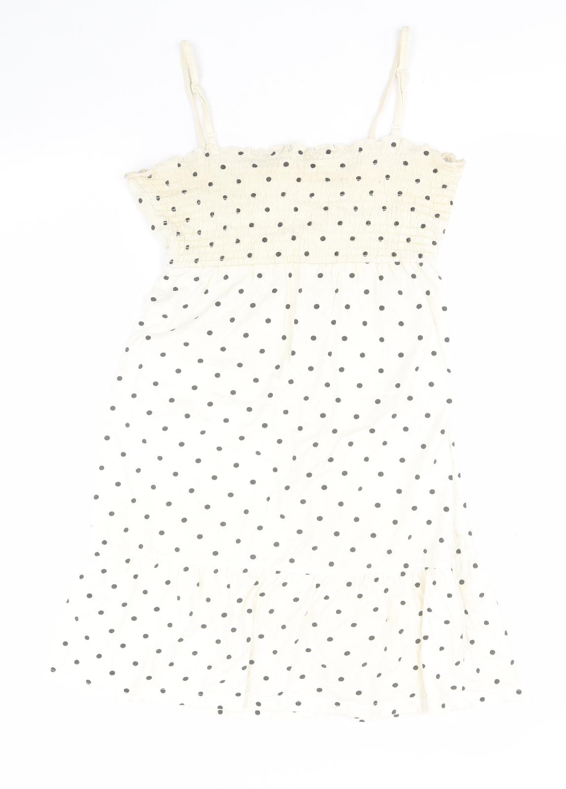 Dunnes Womens Beige Polka Dot 100% Cotton Top Dress Size 10