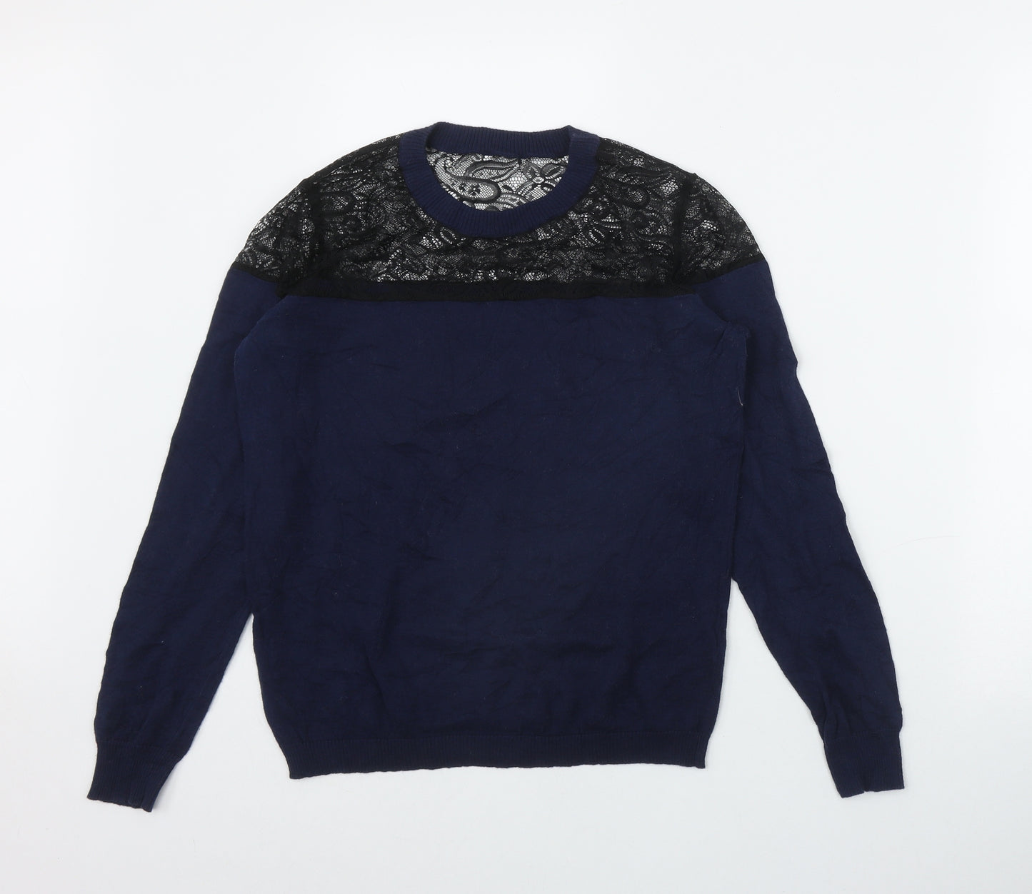 Coast Womens Blue Round Neck  Viscose Pullover Jumper Size S   - Lace