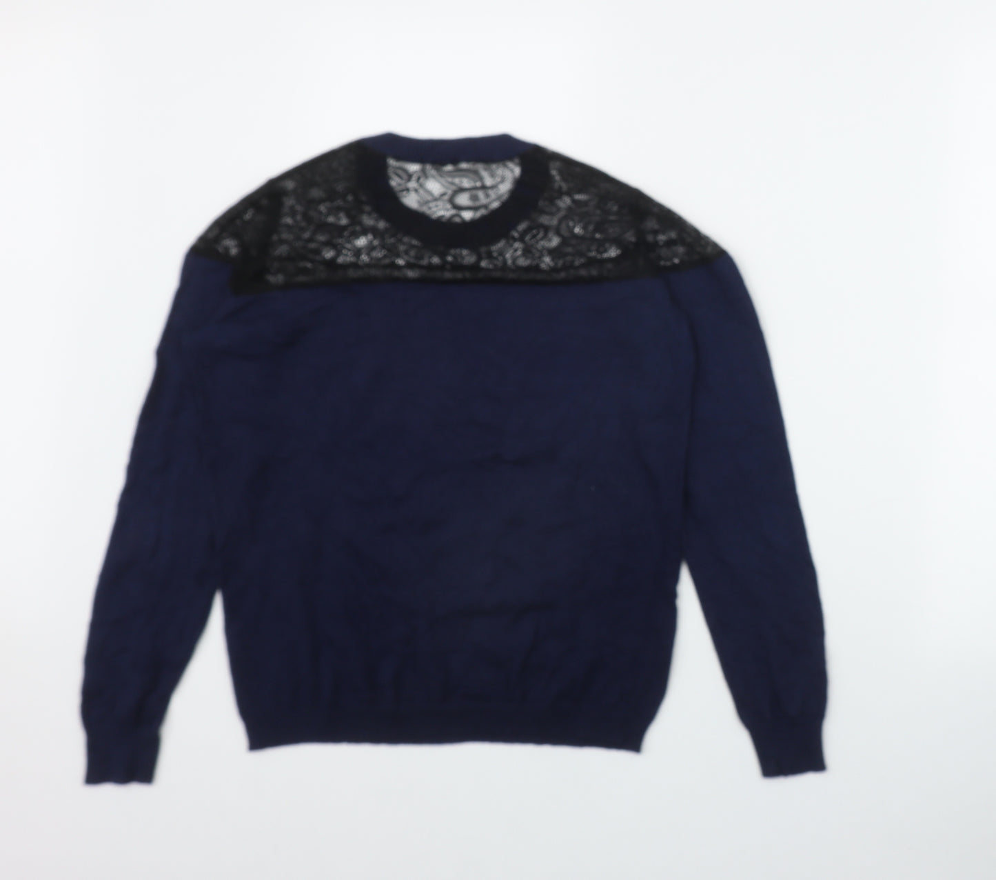 Coast Womens Blue Round Neck  Viscose Pullover Jumper Size S   - Lace