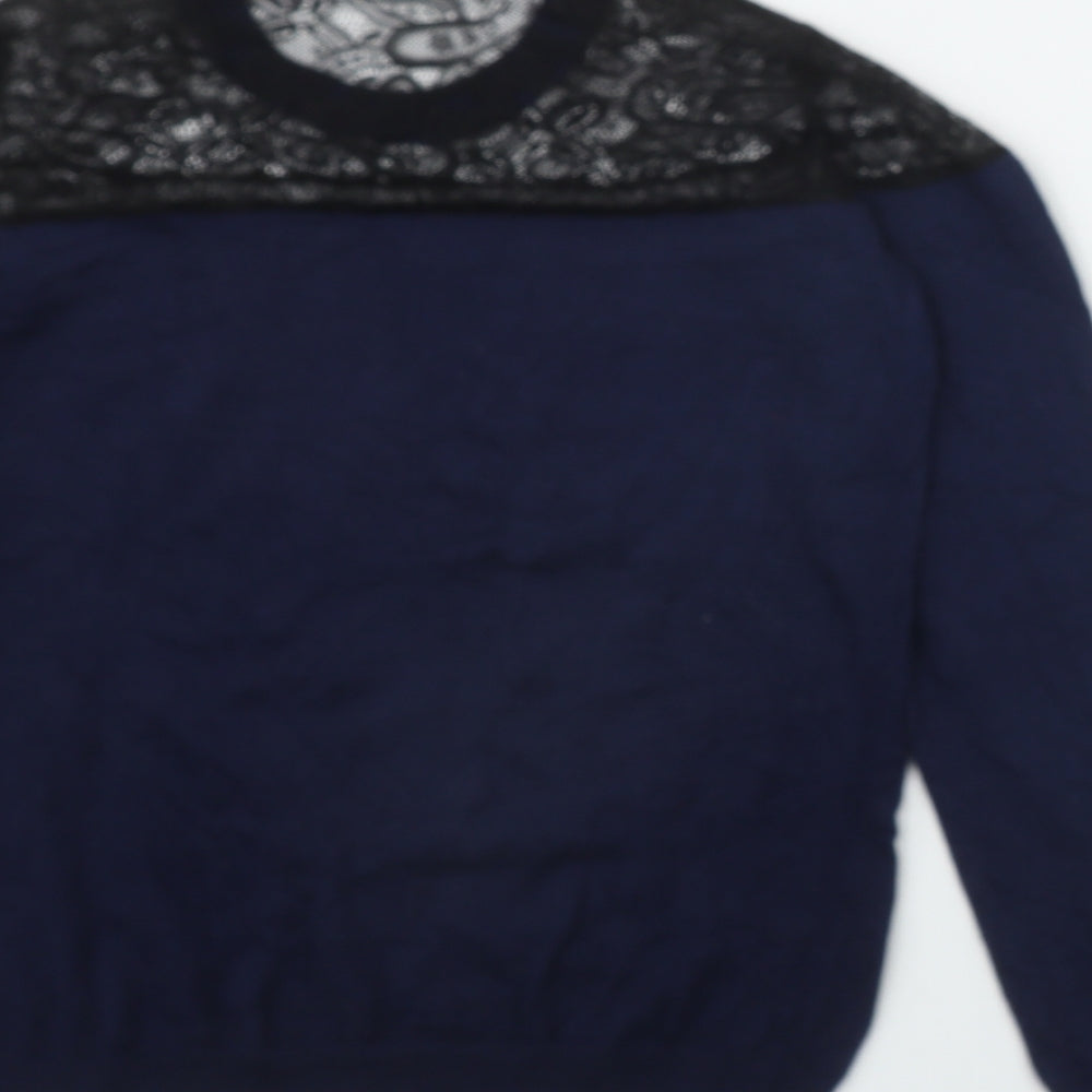 Coast Womens Blue Round Neck  Viscose Pullover Jumper Size S   - Lace