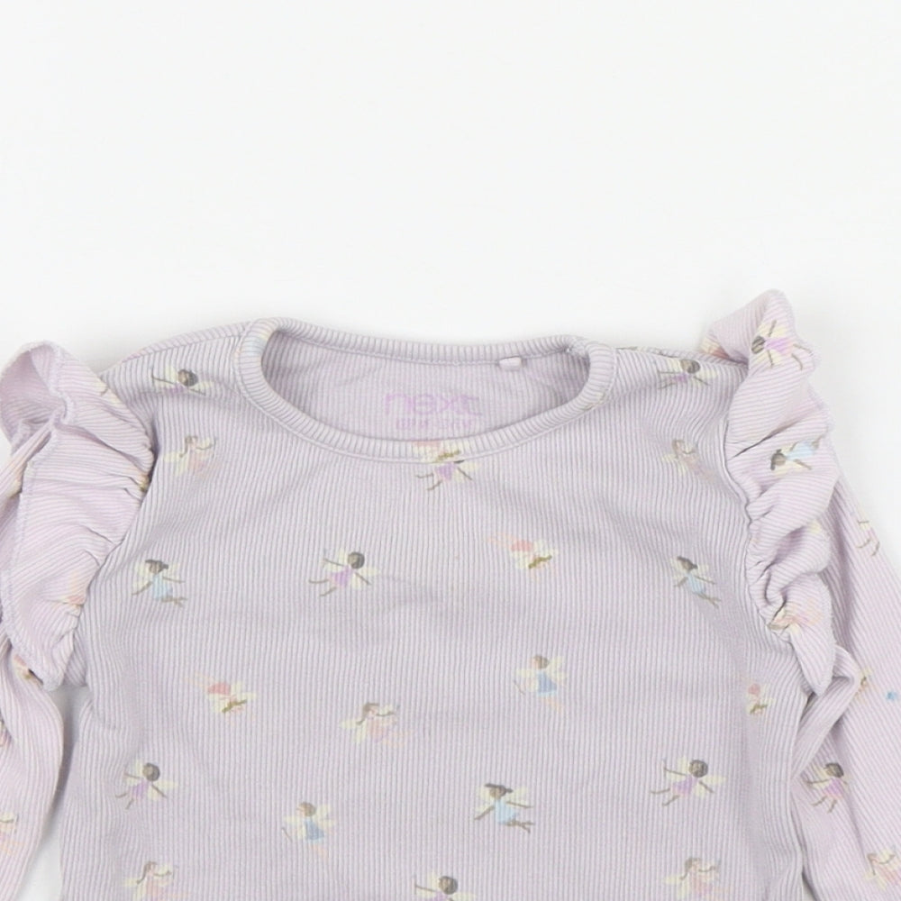 NEXT Girls Purple Geometric Cotton Basic T-Shirt Size 12-18 Months Round Neck Pullover - Fairy print