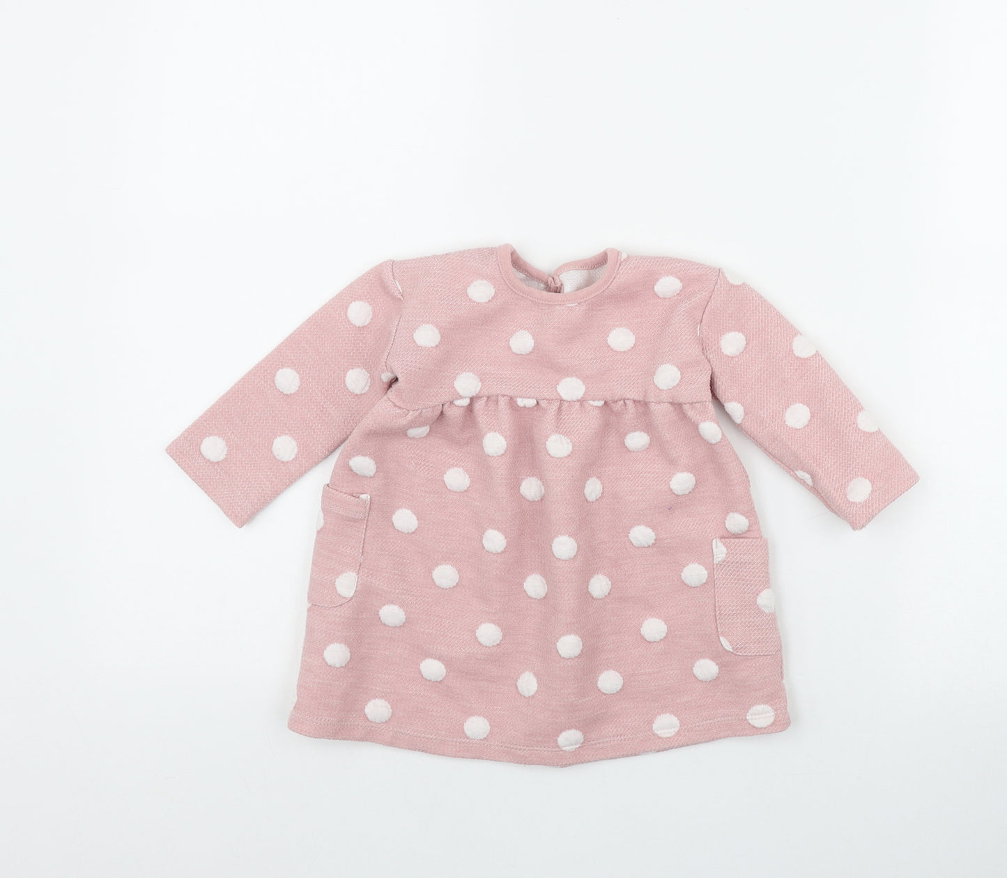 George Girls Pink Polka Dot Polyester Fit & Flare  Size 9-12 Months  Round Neck Pullover