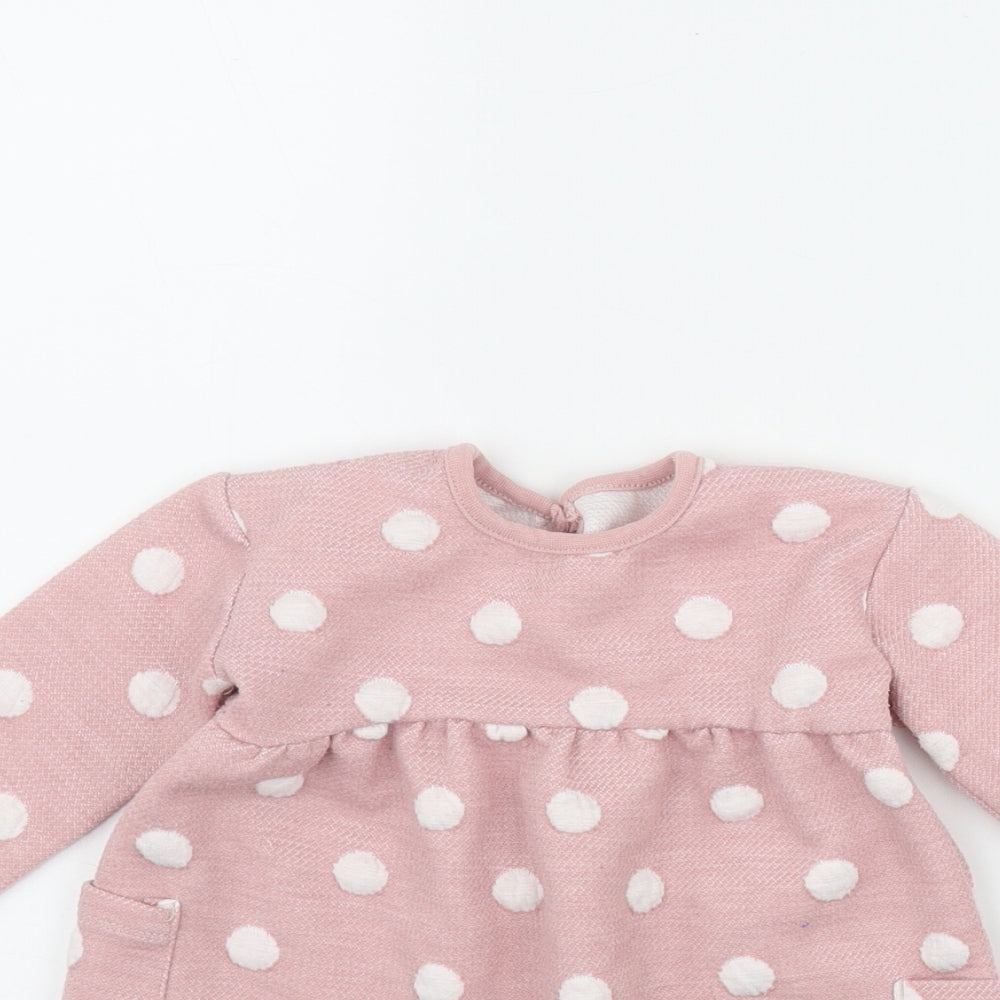 George Girls Pink Polka Dot Polyester Fit & Flare  Size 9-12 Months  Round Neck Pullover