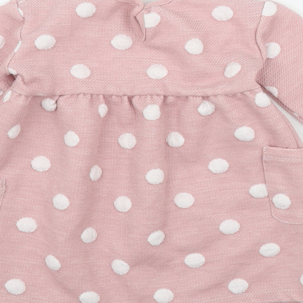 George Girls Pink Polka Dot Polyester Fit & Flare  Size 9-12 Months  Round Neck Pullover