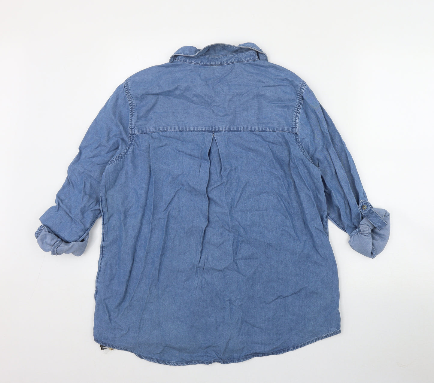 Dunnes Stores Womens Blue  Lyocell Basic Button-Up Size M Collared