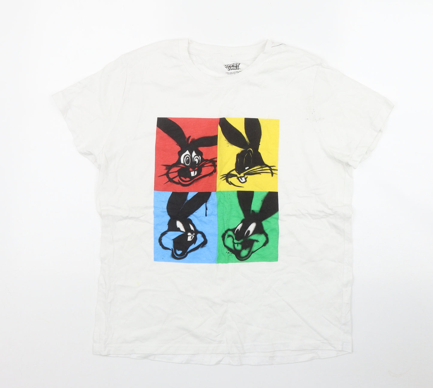 Primark Womens White  Cotton Basic T-Shirt Size 10 Round Neck - Looney Tunes