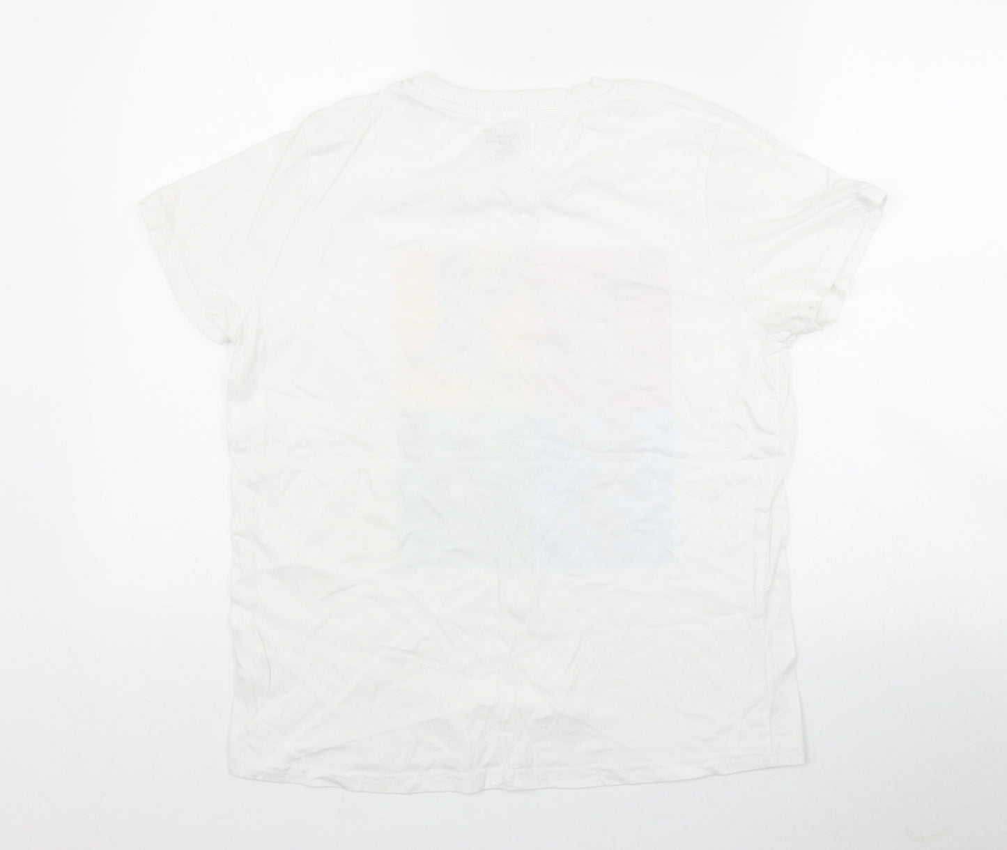 Primark Womens White  Cotton Basic T-Shirt Size 10 Round Neck - Looney Tunes
