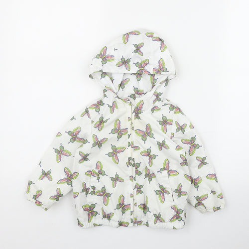 Gap Girls White Geometric  Rain Coat Jacket Size 2 Years  Zip - Butterfly Print