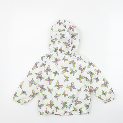 Gap Girls White Geometric  Rain Coat Jacket Size 2 Years  Zip - Butterfly Print