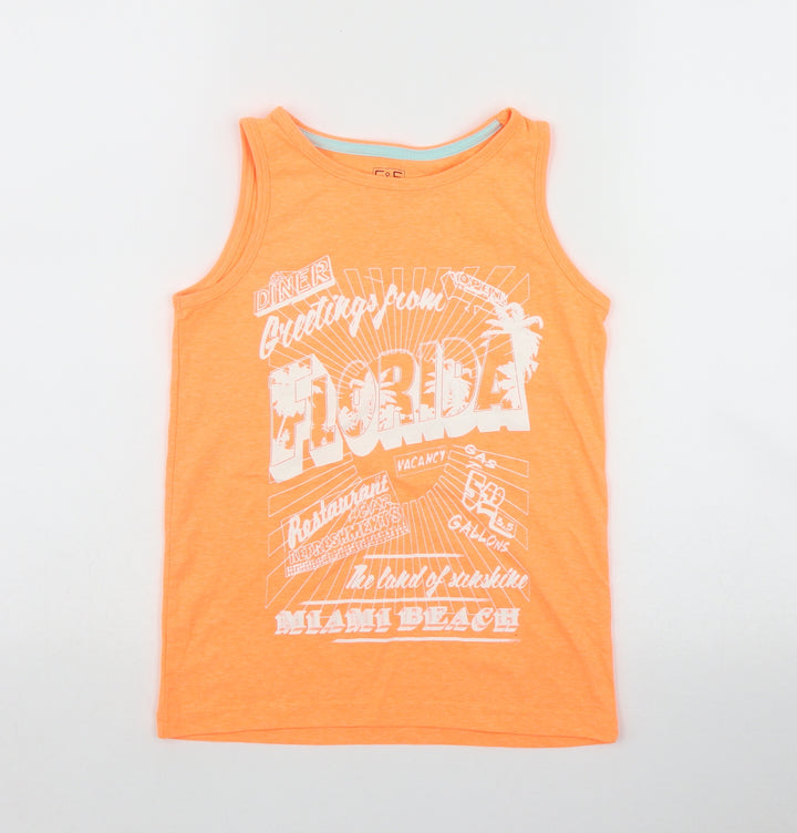 F&F Boys Orange  Polyester Basic Tank Size 7-8 Years Scoop Neck Pullover - 'Florida'
