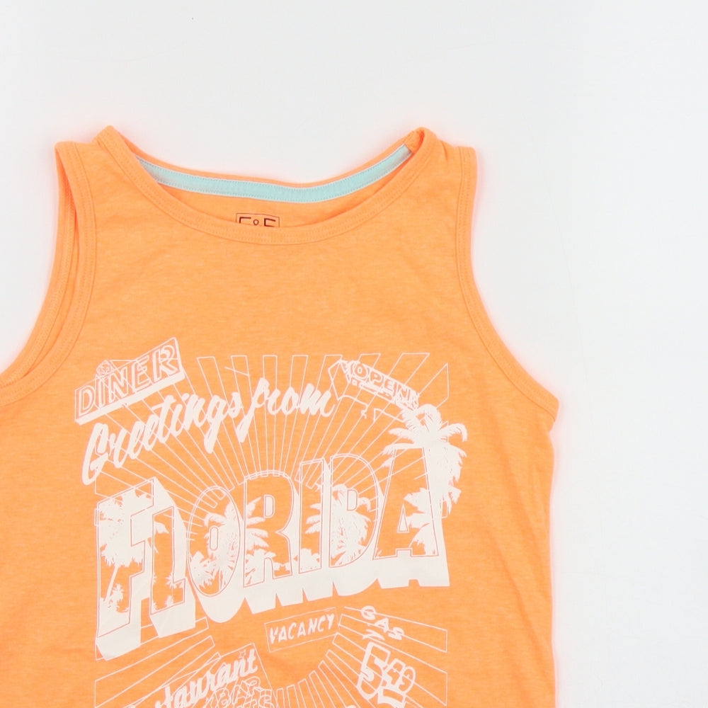 F&F Boys Orange  Polyester Basic Tank Size 7-8 Years Scoop Neck Pullover - 'Florida'