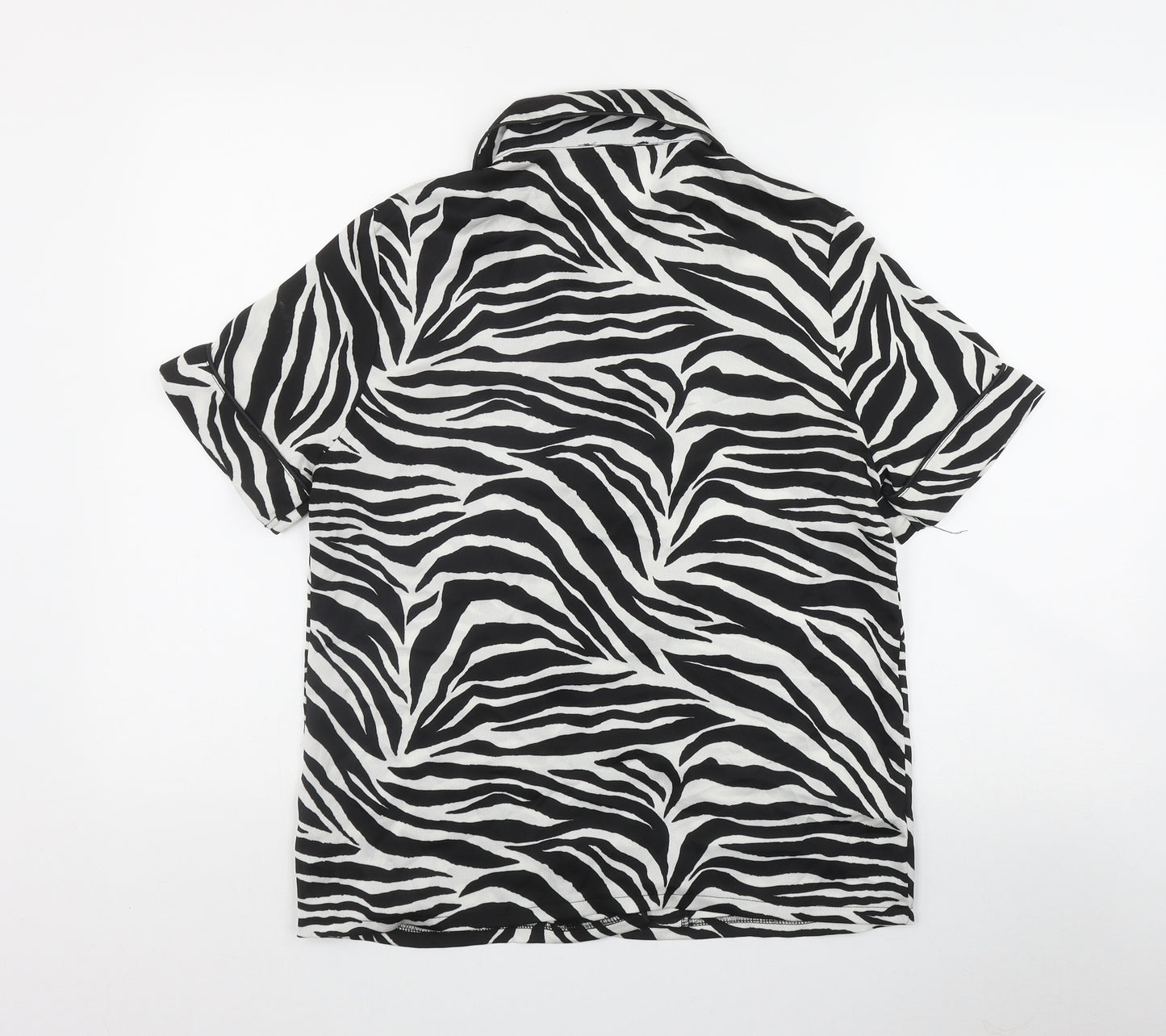 New Look Womens Black Animal Print Polyester Basic Button-Up Size 10 Collared