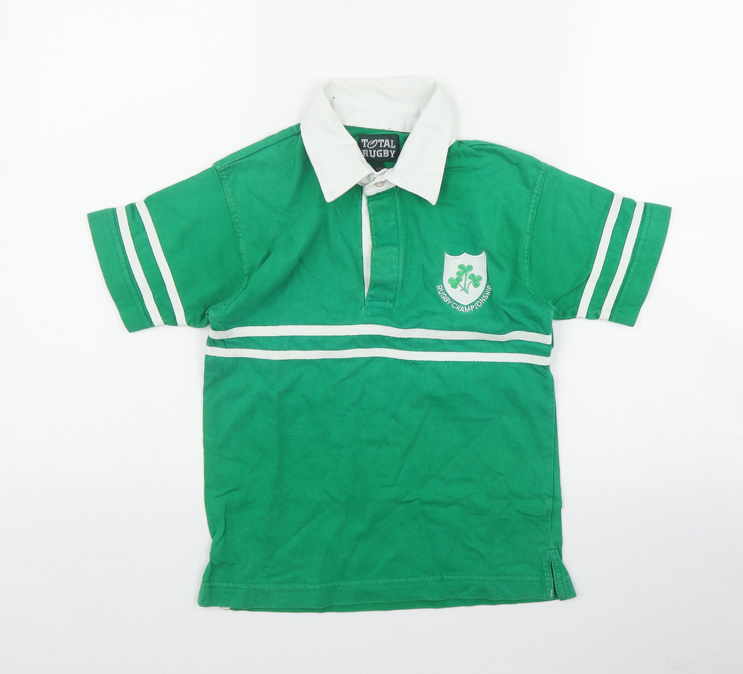 Total Rugby Boys Green  Cotton Basic Polo Size 5-6 Years Collared Button - Ireland Rugby