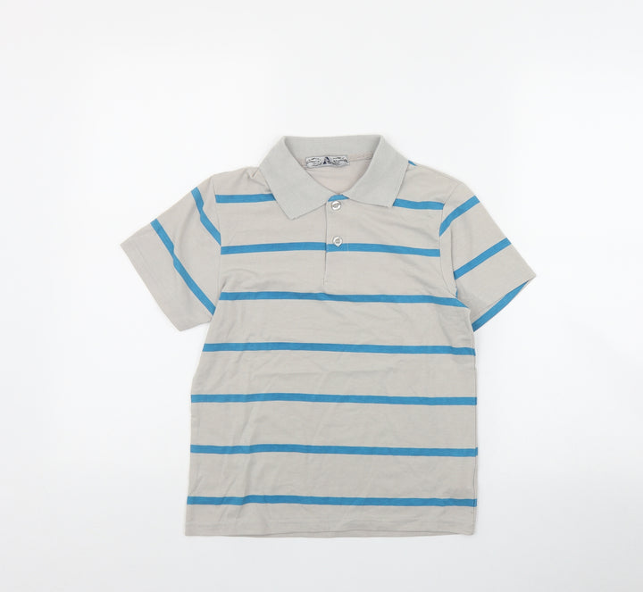 Preworn Boys Grey Striped Elastane Basic Polo Size 9 Years Collared Button