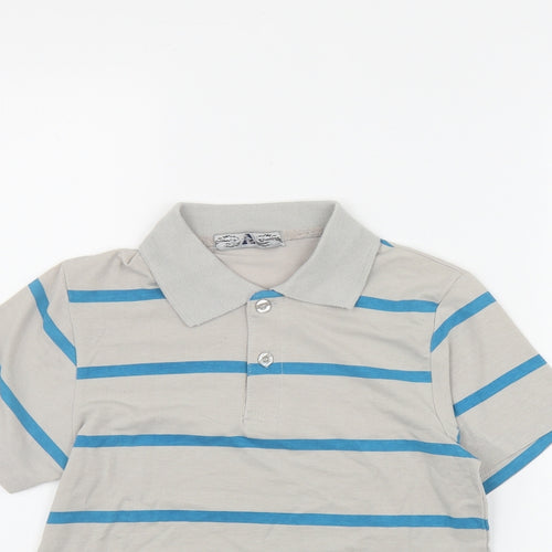 Preworn Boys Grey Striped Elastane Basic Polo Size 9 Years Collared Button