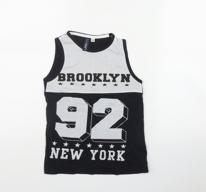 URB Boys Black Cotton Basic Tank Size 7-8 Years Scoop Neck Pullover