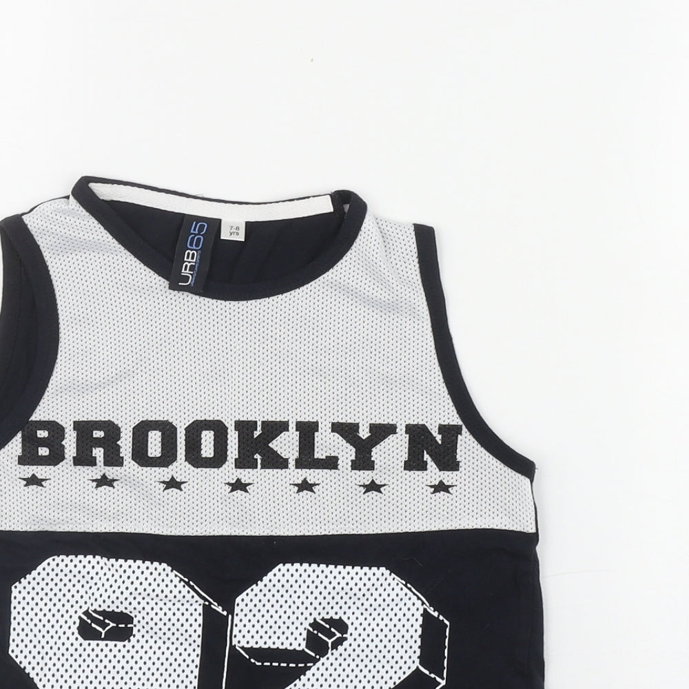 URB Boys Black  Cotton Basic Tank Size 7-8 Years Scoop Neck Pullover