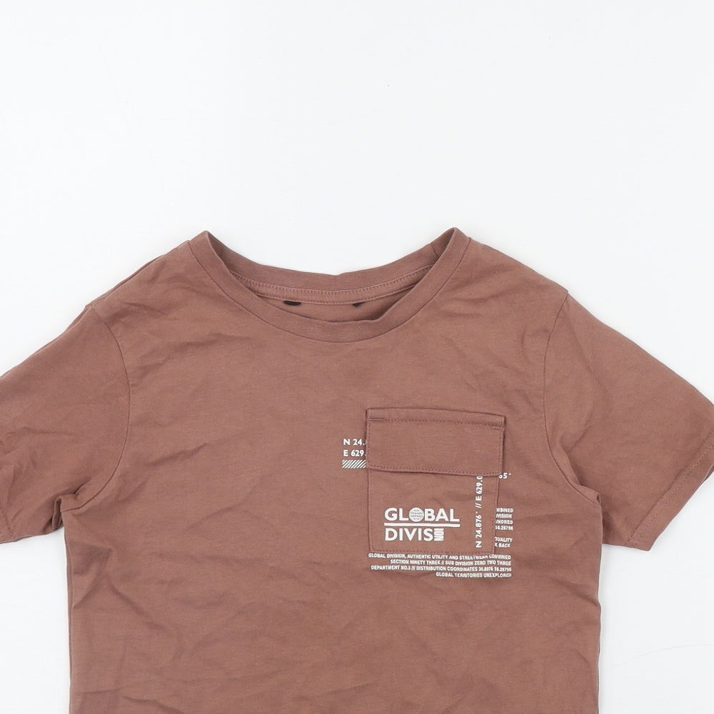 George Boys Brown  Cotton Basic T-Shirt Size 5-6 Years Round Neck Pullover