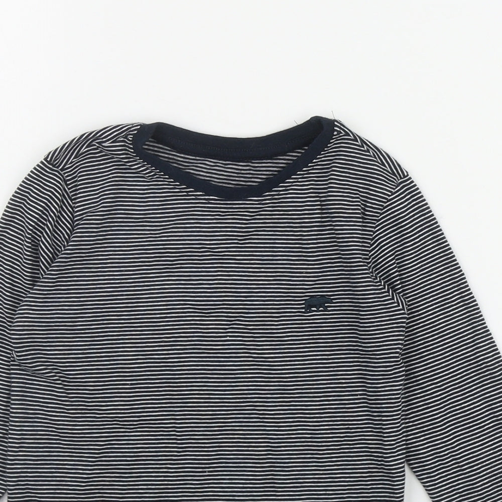 Dunnes Stores Boys Black Striped Cotton Basic T-Shirt Size 4-5 Years Round Neck Pullover