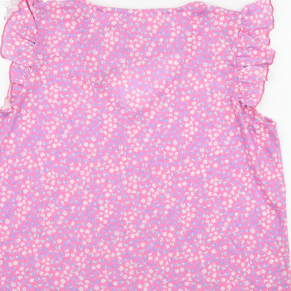 Dunnes Stores Womens Pink Floral Polyester Basic T-Shirt Size XL V-Neck