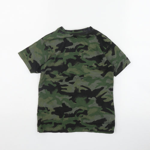 George Boys Green Camouflage Cotton Basic T-Shirt Size 5-6 Years Round Neck Pullover
